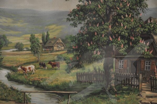 Obraz tisk chromolitografie rozkvetlý kaštan vesnička - Image 2