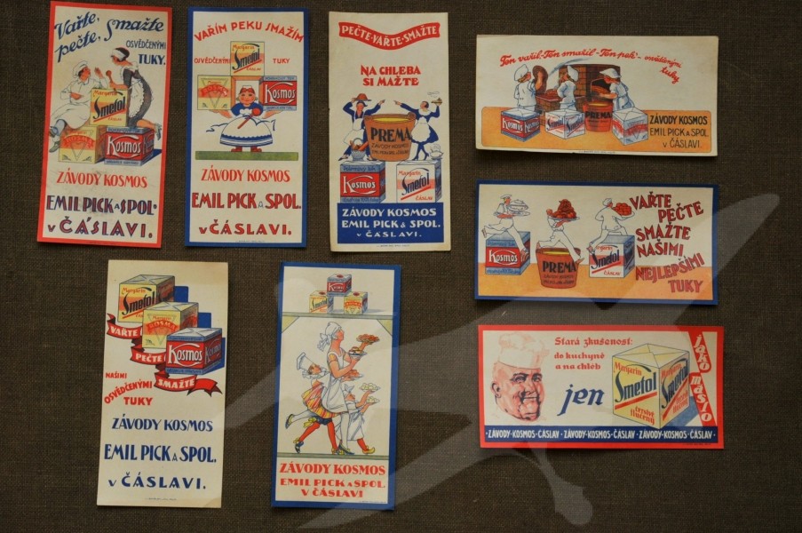 Historické reklamní účtenky Kosmos Čáslav - 8 ks.