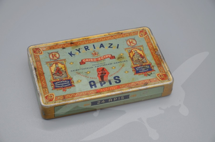 Starožitná plechová krabička na cigarety - Kyriazi Apis