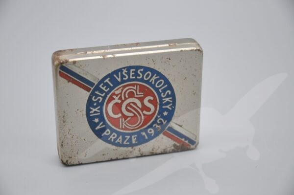 Starožitná plechová krabička na cigarety - Sokolský slet 1932