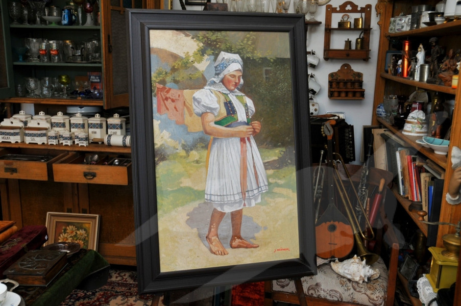 Mlýnek Jan 1891 - 1984 Strážnice - Olej na plátně Dívka v kroji